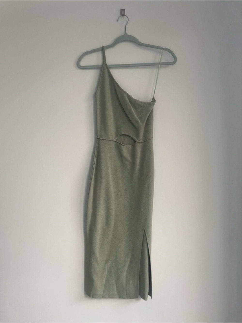 Petal & Pup Olive One-Shoulder Midi Dress with Side Slit sweater dress material